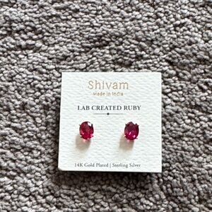 Shivam Lab Created Ruby 14k Gold Plated Sterling Silver Stud Earrings